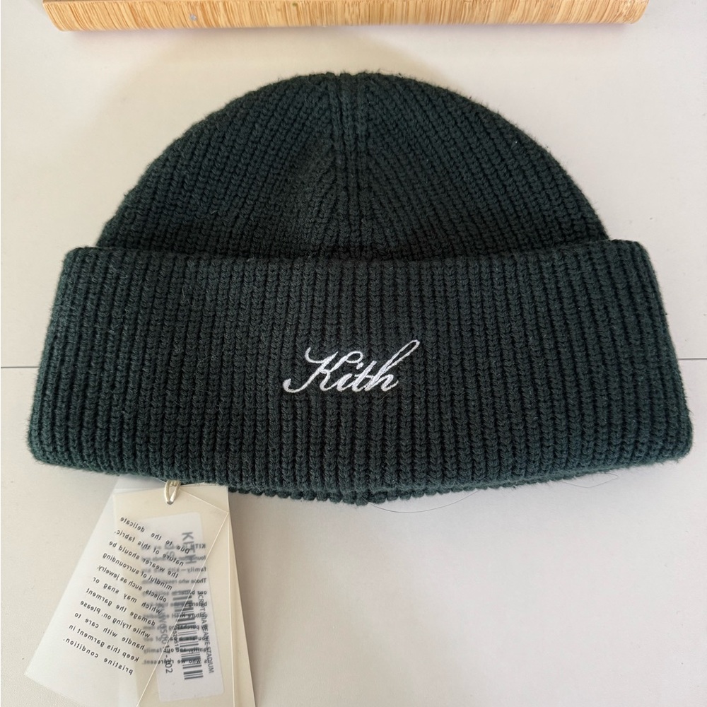 Kith Script Mia Beanie - Dark Green with White Logo